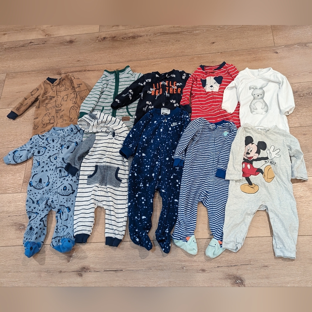 Baby Boys 9m Pajamas Lot Carter's Nike Fleece Sleepers Footie Rompers Outfits